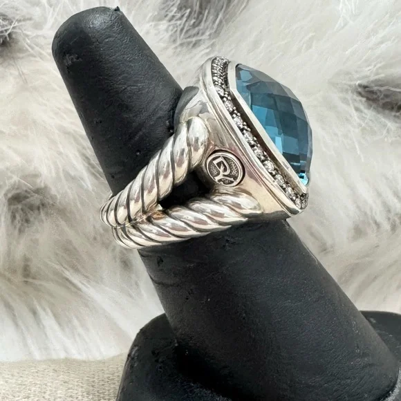 David Yurman Moonlight Ice Hampton Blue Topaz Diamond Albion Ring - Picture 3 of 12